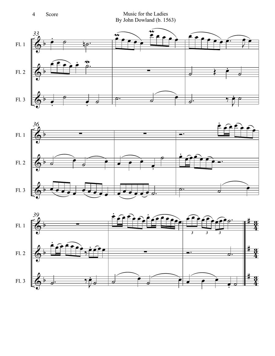 Dowland (1563) Music for the Ladies set for flute trio Flute Trio scores gallery preview page 5