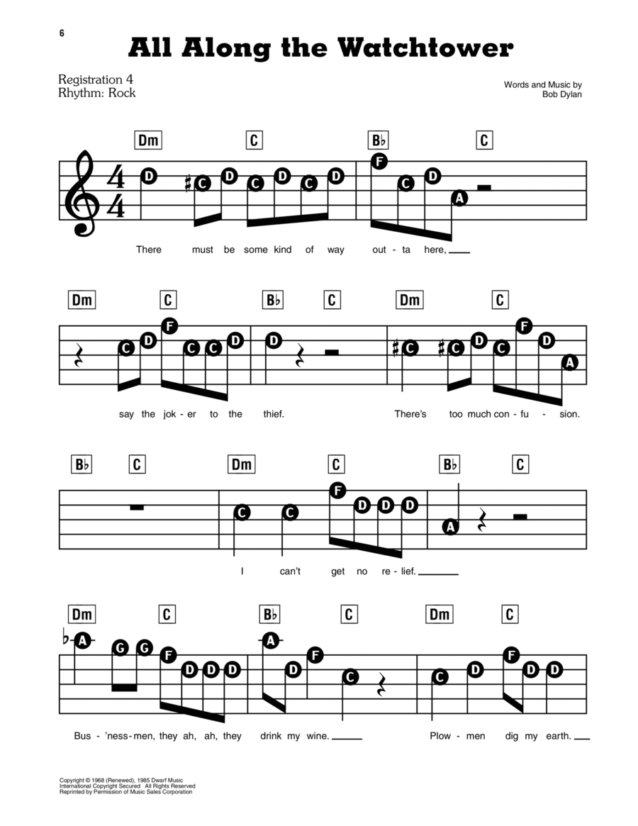 All Along The Watchtower Electronic Keyboard scores gallery preview page 1