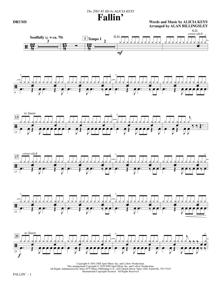 Fallin' (arr. Alan Billingsley) - Drums Choir scores gallery preview page 1