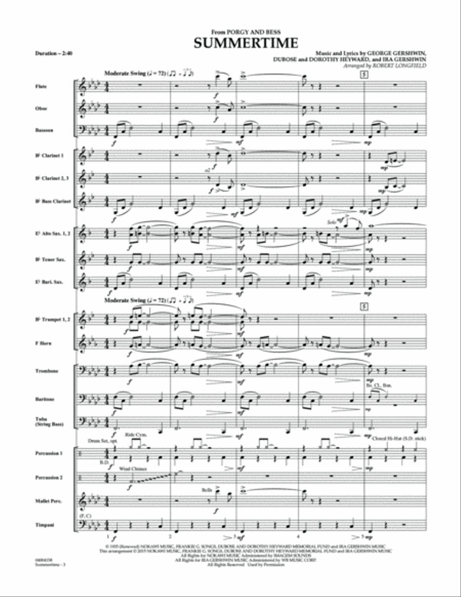 Summertime (from Porgy and Bess) - Conductor Score (Full Score) Concert Band scores gallery preview page 2