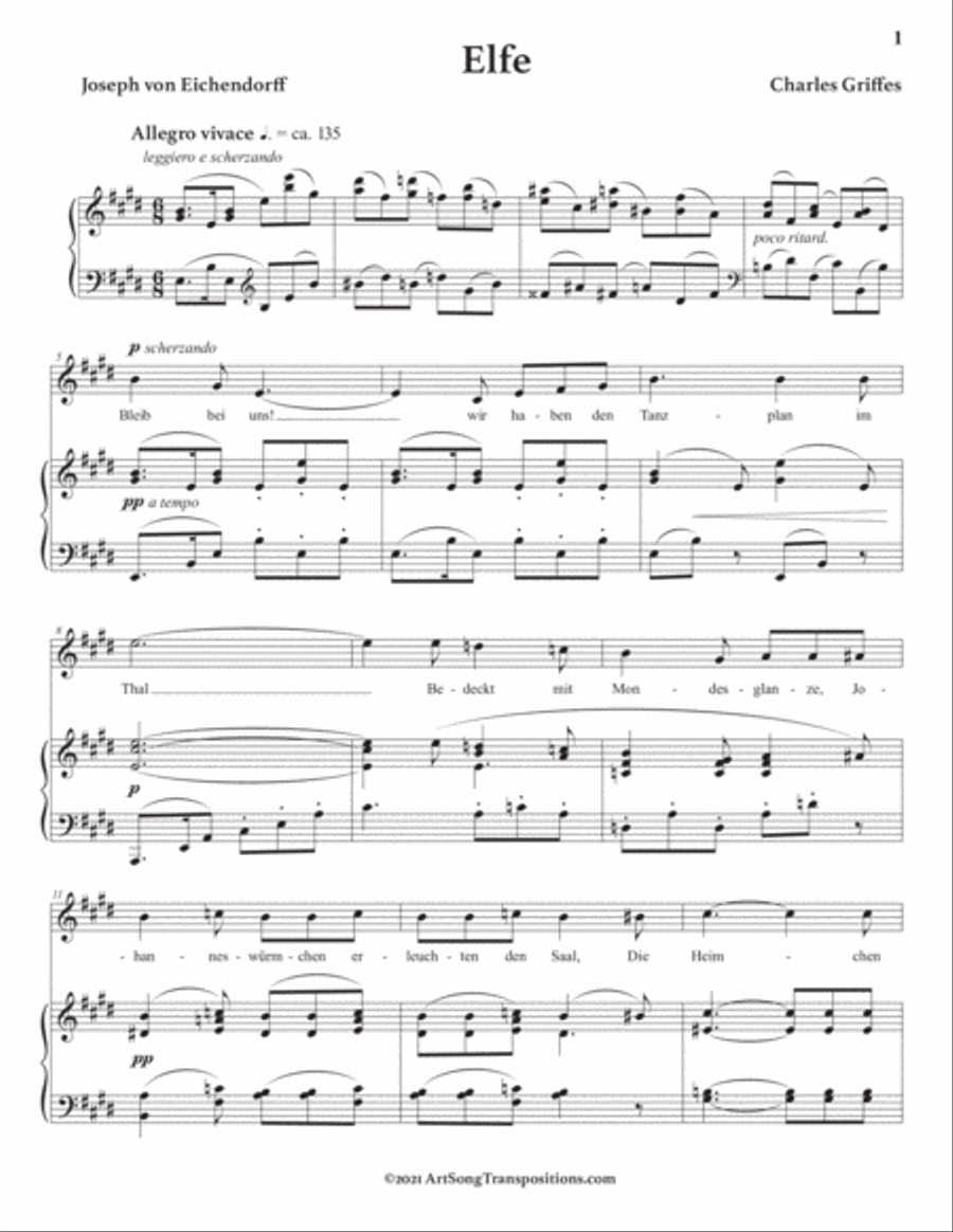 GRIFFES: Elfe (transposed to E major) Voice scores gallery preview page 2