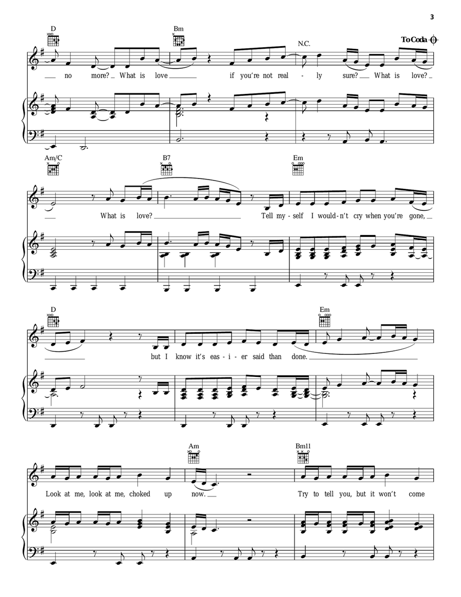 What Is Love Piano, Vocal, Guitar scores gallery preview page 3