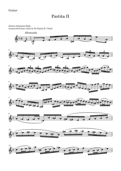 Partita II (BWV1004) in d minor transcribed for guitar