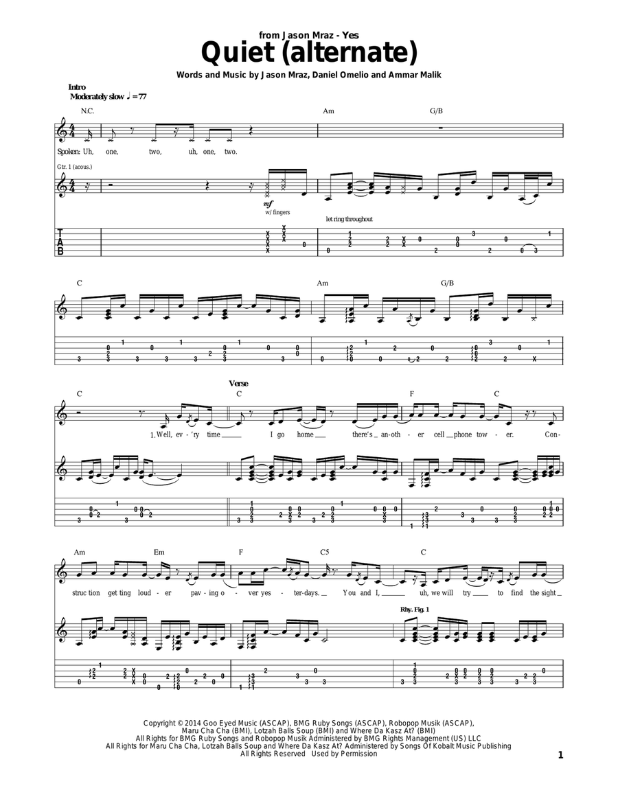 Quiet Quiet Acoustic Guitar scores gallery preview page 1