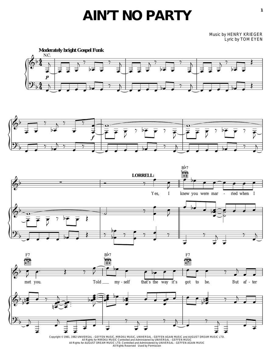 Ain't No Party Piano, Vocal, Guitar scores gallery preview page 1