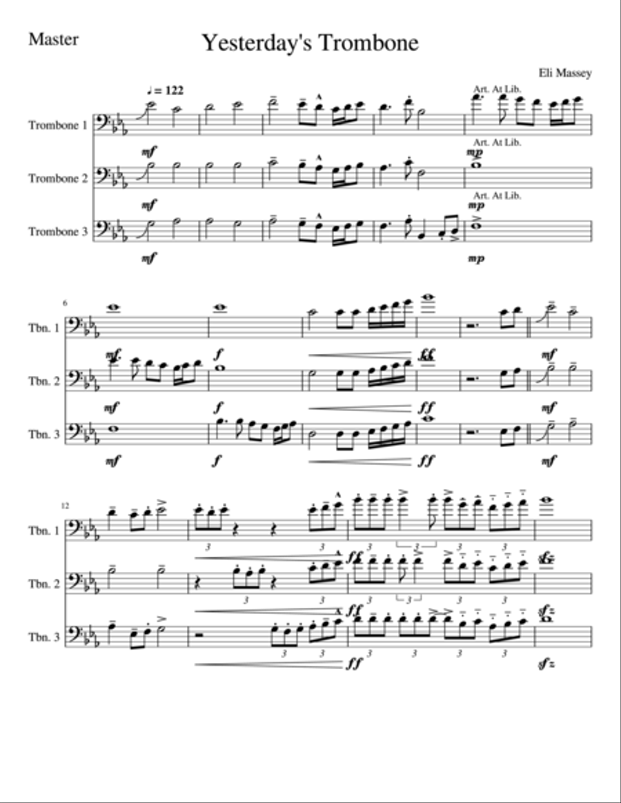 Yesterday's Trombone Brass Ensemble scores gallery preview page 1