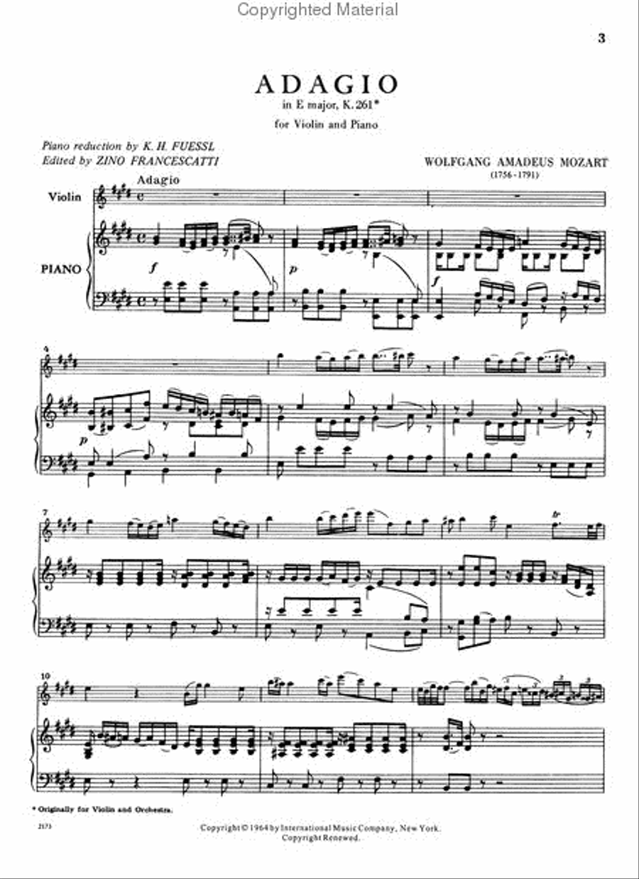 Adagio In E Major, K. 261 Violin Solo scores gallery preview page 3