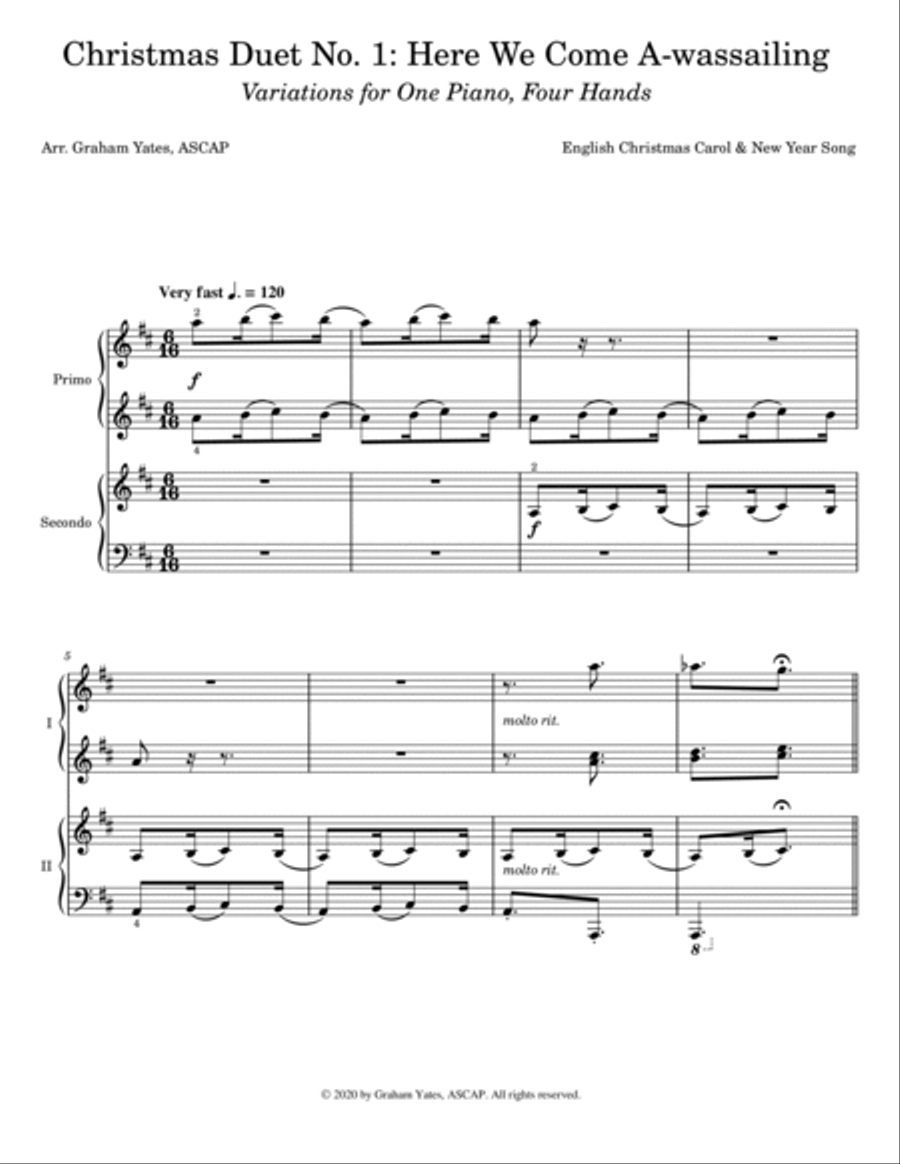 Christmas Duet No. 1: Here We Come A-wassailing, Variations for 4-Hand Piano Piano Accompaniment scores gallery preview page 2