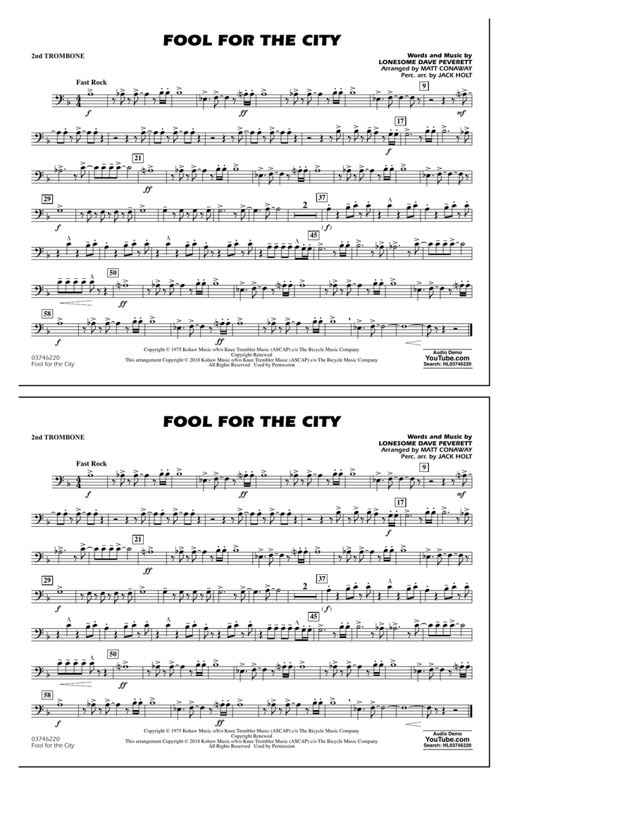 Fool For The City - 2nd Trombone Marching Band scores gallery preview page 1