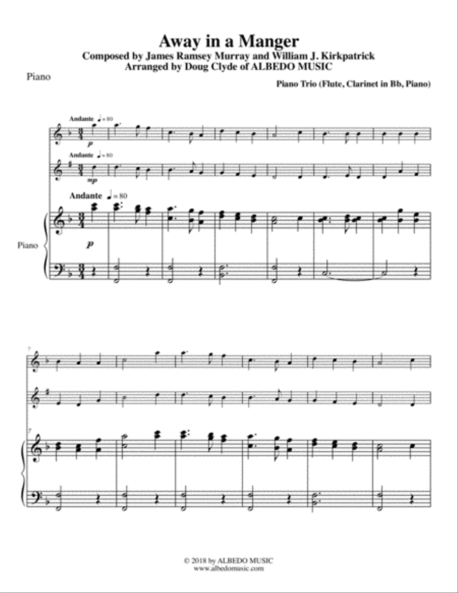 Away in a Manger for Flute, Clarinet & Piano Woodwind Duet scores gallery preview page 1