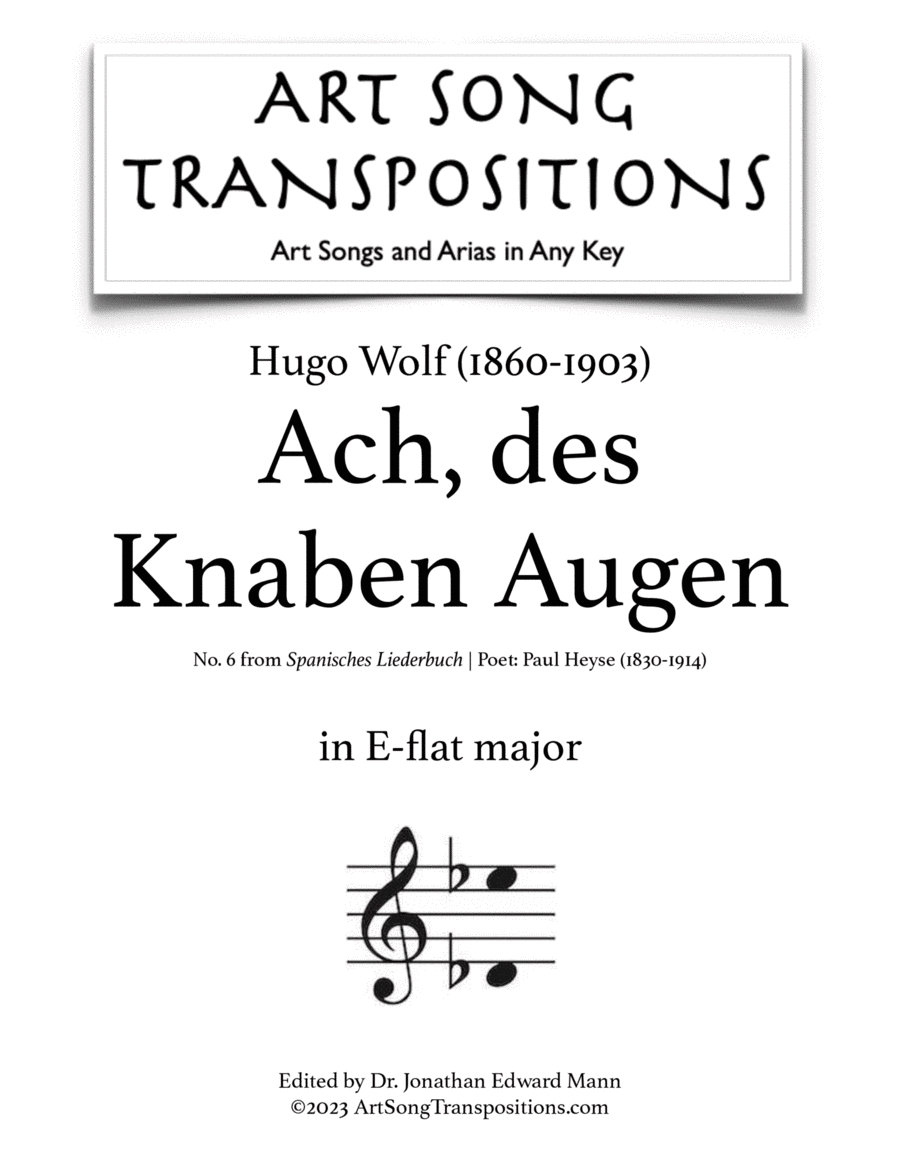 WOLF: Ach, des Knaben Augen (transposed to E-flat major) Voice scores gallery preview page 1