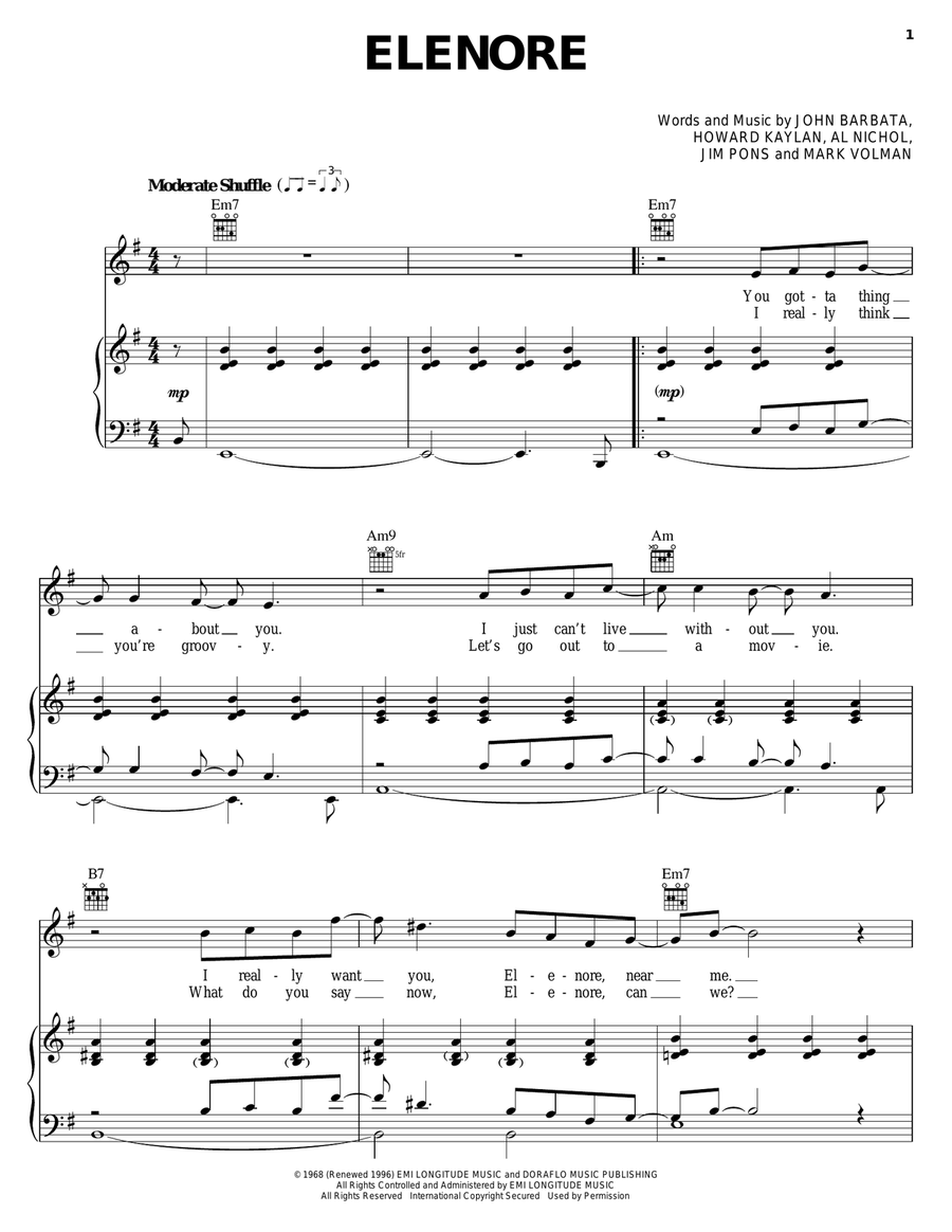 Elenore Elenore Piano, Vocal, Guitar scores gallery preview page 1