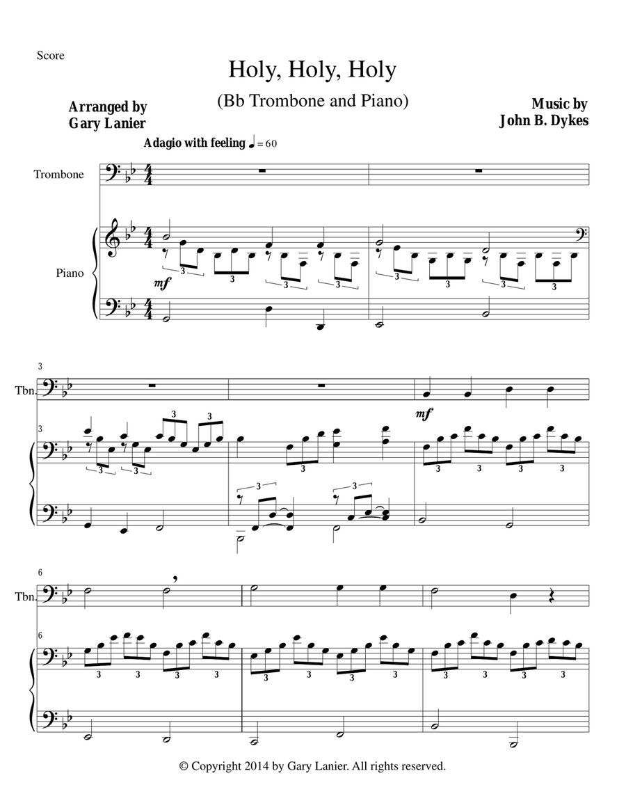HOLY, HOLY, HOLY (Trombone Piano and Trombone Part) Piano scores gallery preview page 1