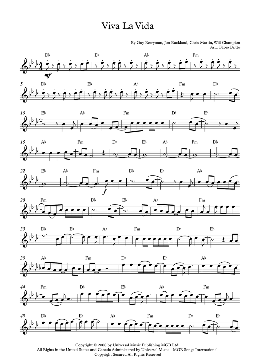 Viva La Vida Violin Solo scores gallery preview page 1