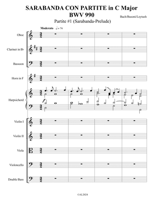 Book cover for BACH/BUSONI/LEYTUSH: SARABANDA CON PARTITE In C – MAJOR, BWV 990 - Score Only
