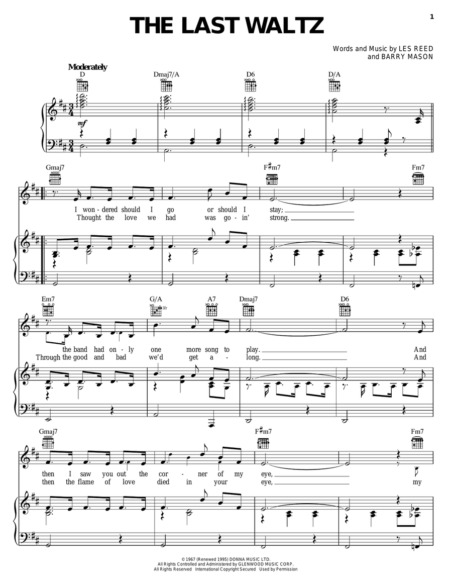 The Last Waltz The Last Waltz Piano, Vocal, Guitar scores gallery preview page 1