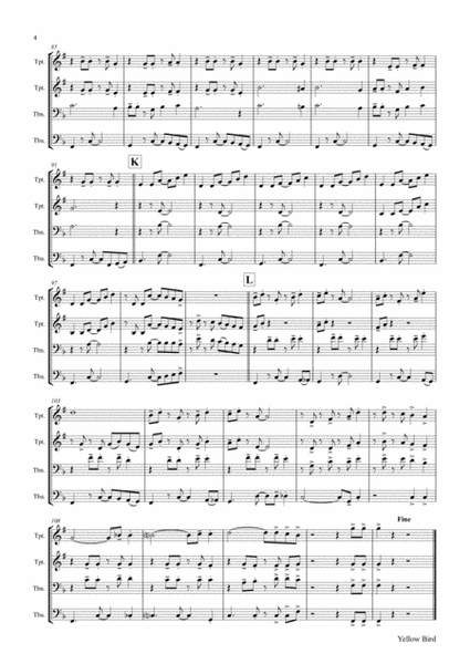 Yellow Bird - Haitian Folk Song - Calypso - Brass Quartet image number null