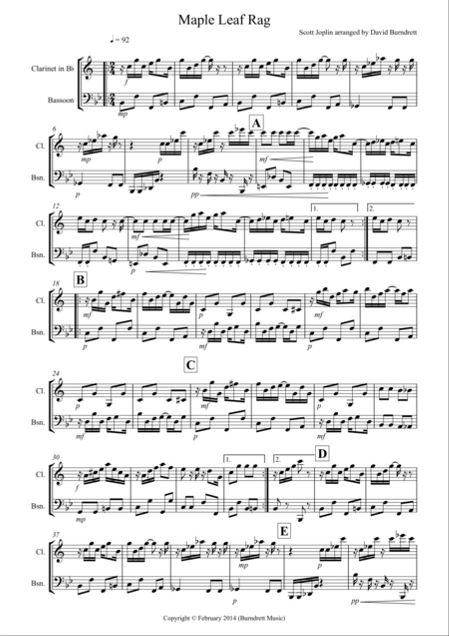 Maple Leaf Rag for Clarinet and Bassoon Duet Woodwind Duet scores gallery preview page 1