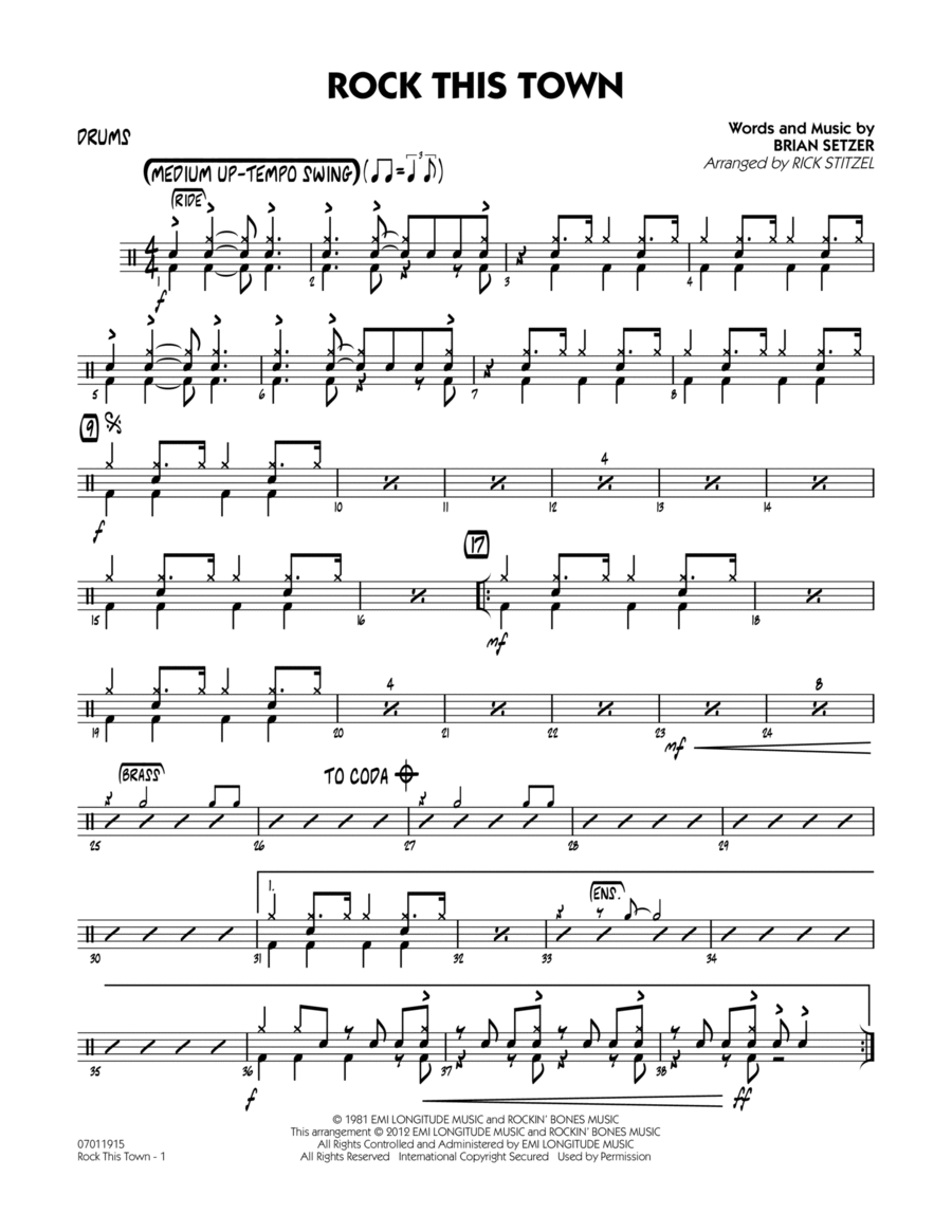Rock This Town - Drums Rock This Town - Drums Jazz Ensemble scores gallery preview page 1