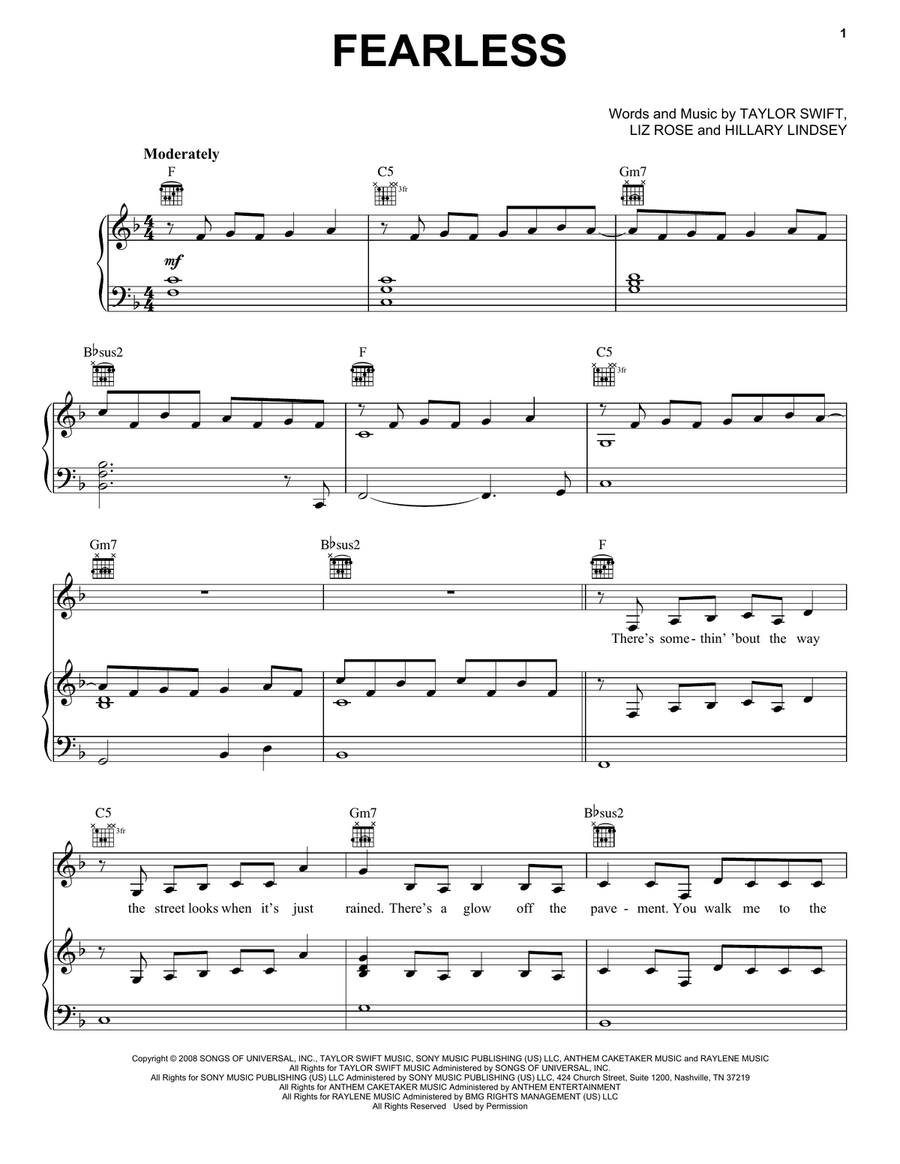 Fearless Piano, Vocal, Guitar scores gallery preview page 1