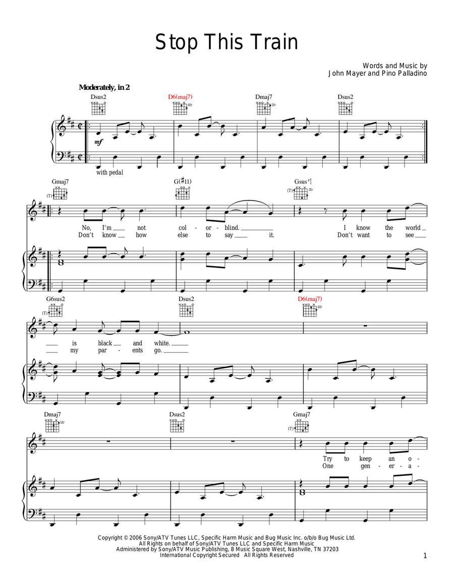 Stop This Train Piano, Vocal, Guitar scores gallery preview page 1