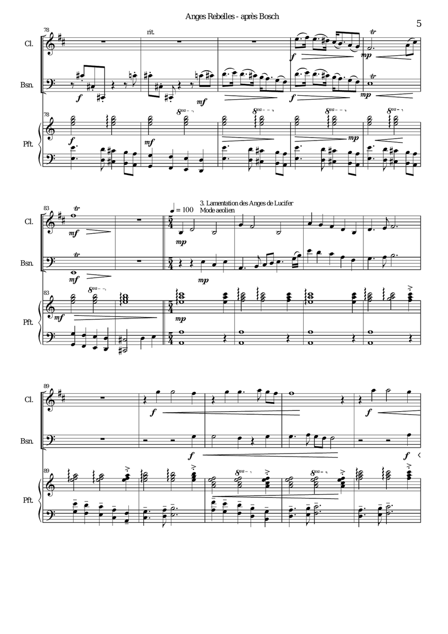 La Chute des Anges rebelles - The Fall of the rebel Angels - for clarinet, bassoon and piano Woodwind Duet scores gallery preview page 5
