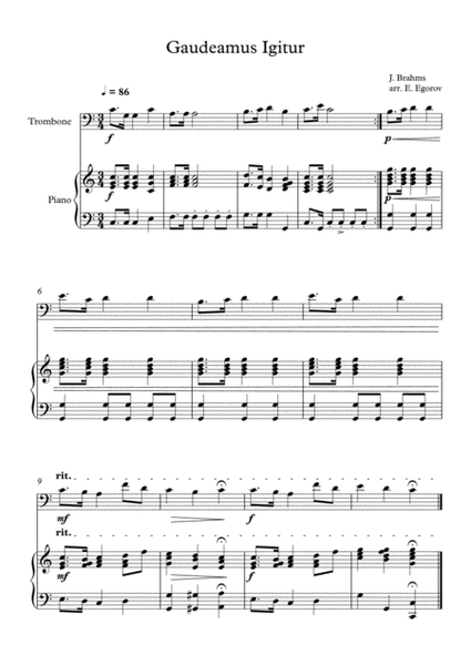 Gaudeamus Igitur, Johannes Brahms, For Trombone & Piano image number null