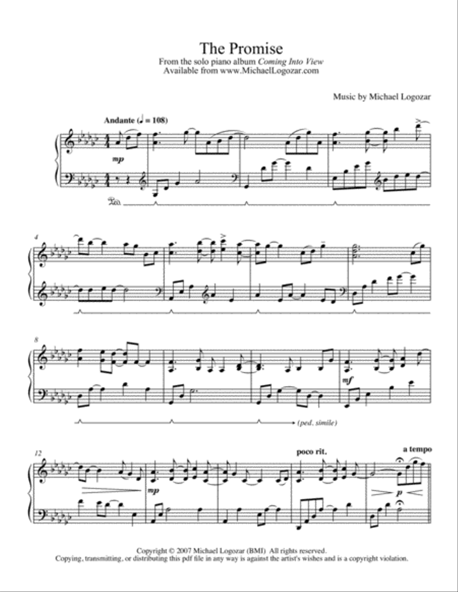 The Promise Piano Solo scores gallery preview page 1