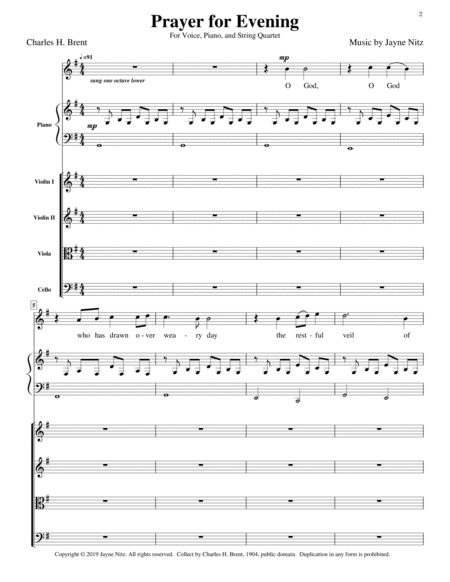 Prayer for Evening (Contralto or Tenor voice, Piano, and String Quartet)