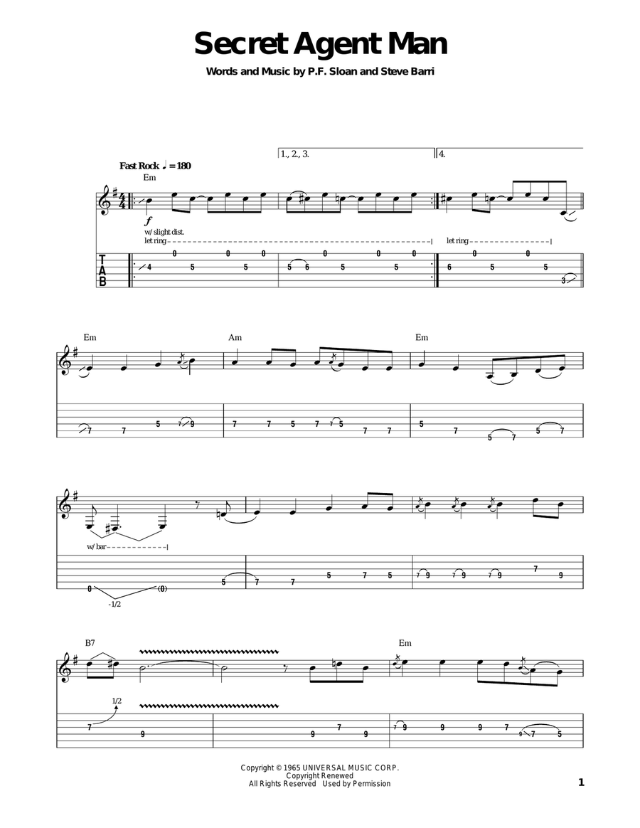 Secret Agent Man Acoustic Guitar scores gallery preview page 1