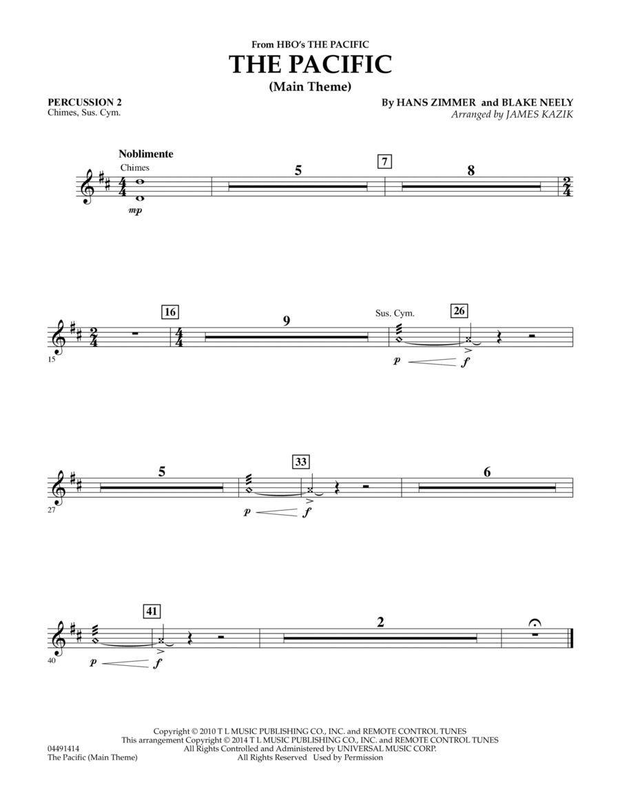 The Pacific (Main Title) - Percussion 2 Percussion scores gallery preview page 1