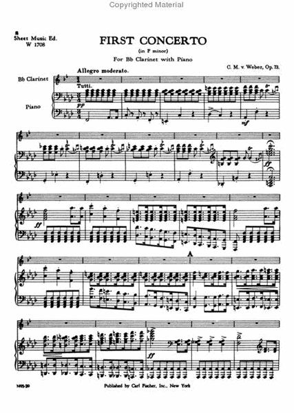 Concerto No. 1 in F Minor by Carl Maria von Weber Clarinet Solo - Sheet Music