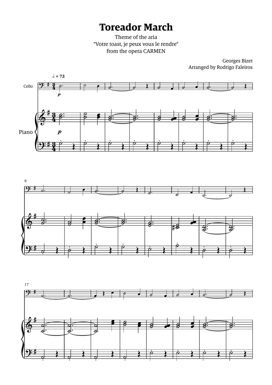 Toreador March (from the opera Carmen) - easy version Chamber Music scores gallery preview page 1