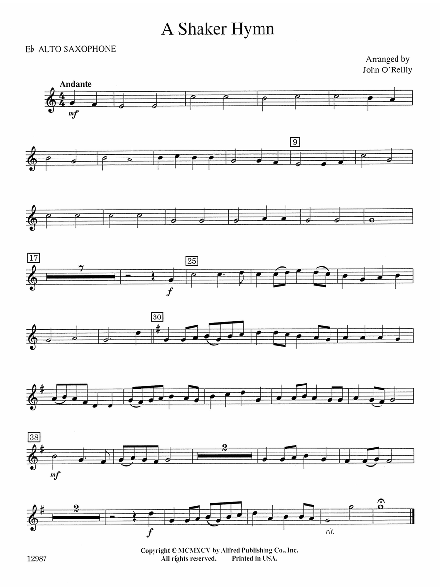A Shaker Hymn: E-flat Alto Saxophone