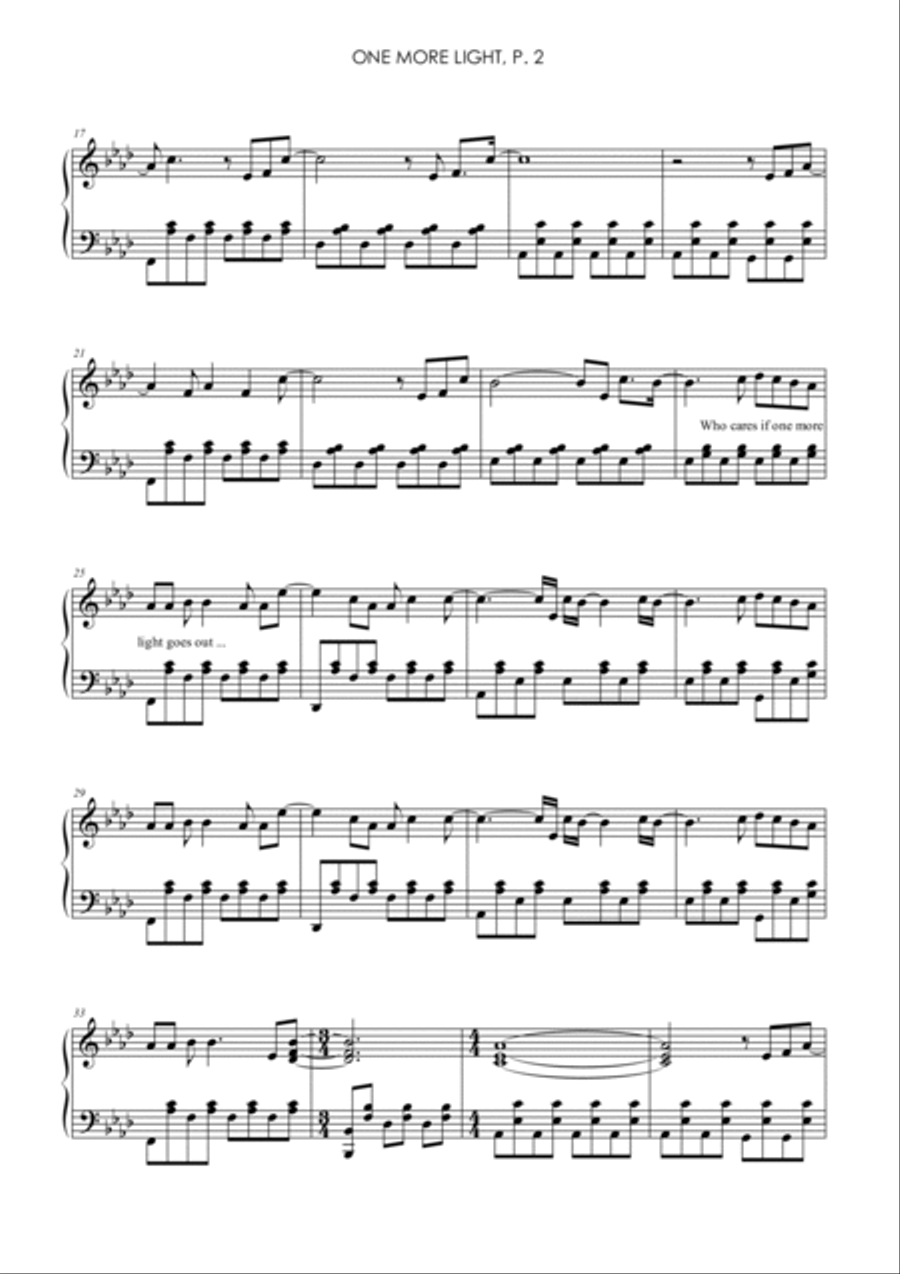 One More Light Piano Solo scores gallery preview page 2