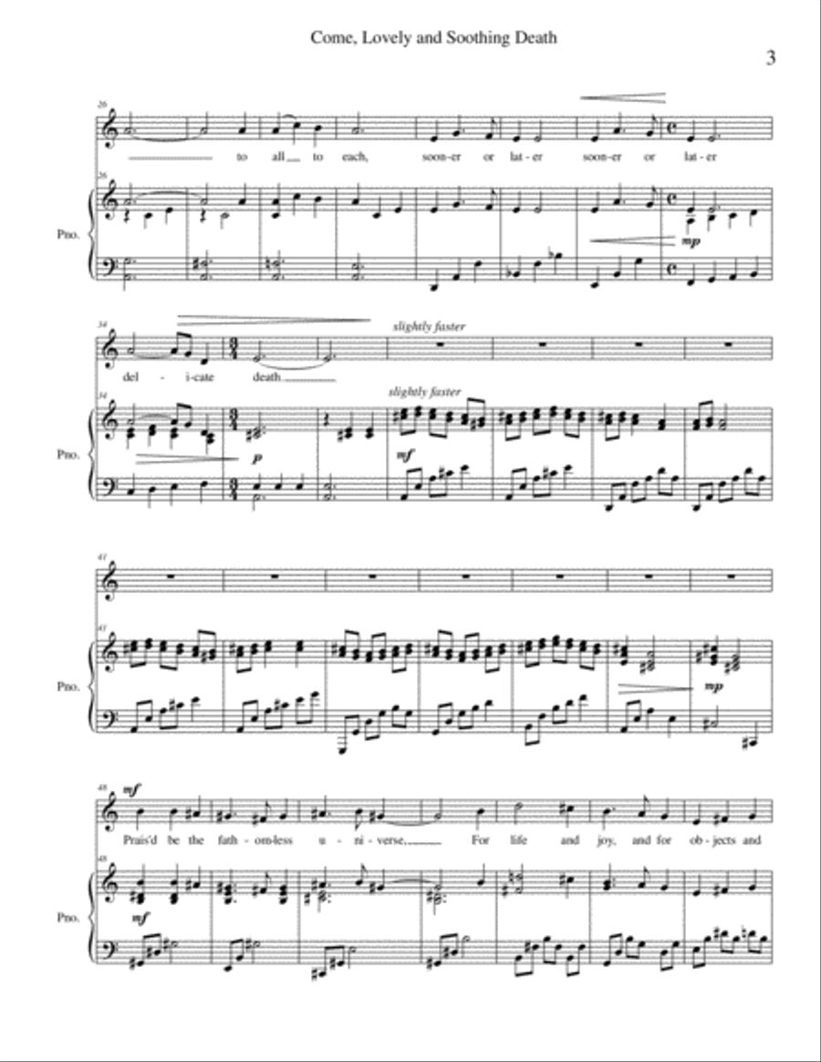 Come, Lovely and Soothing Death for Solo voice and piano Voice Solo scores gallery preview page 3