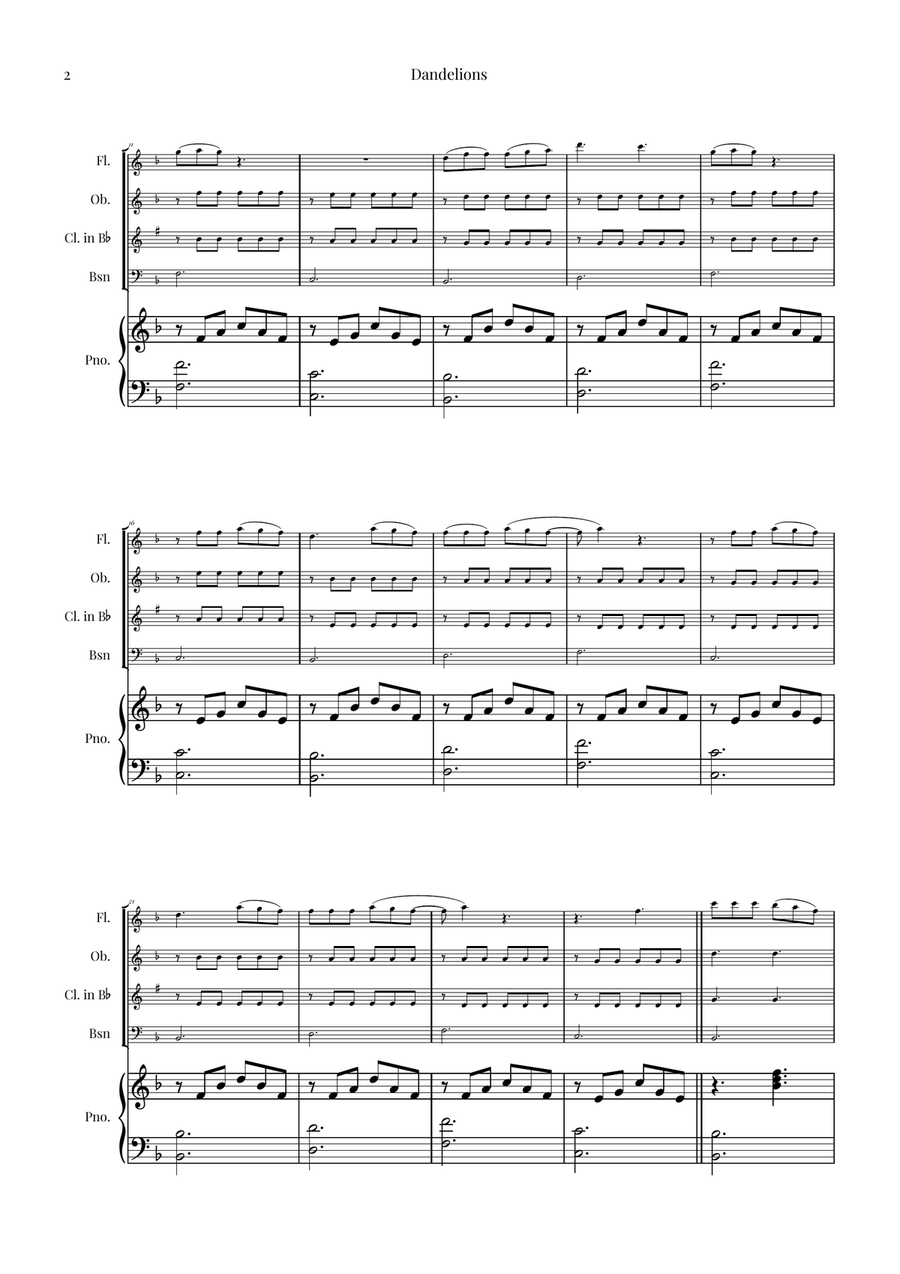 Dandelions Woodwind Quartet scores gallery preview page 2