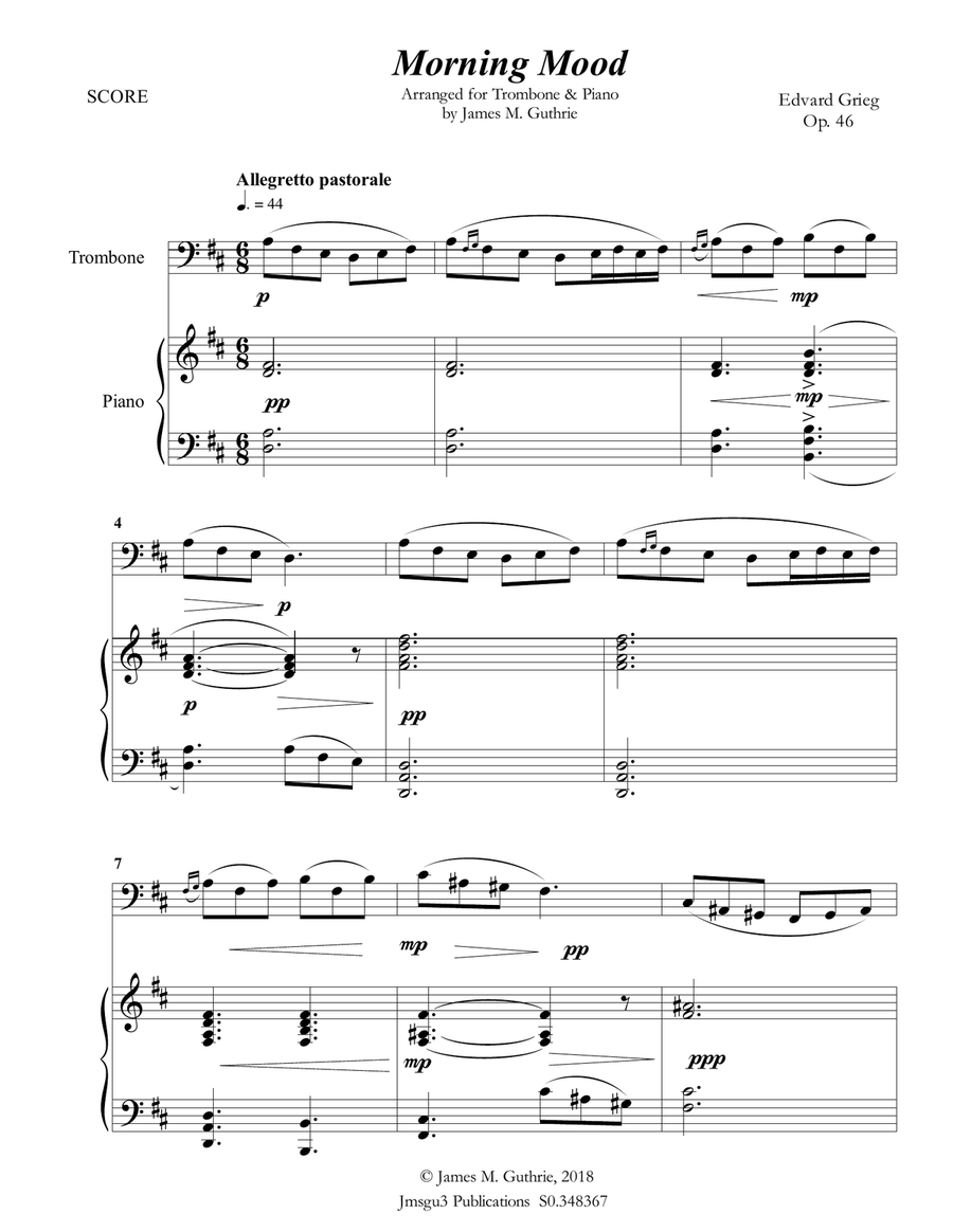 Grieg: Morning Mood from Peer Gynt Suite for Trombone & Piano Piano scores gallery preview page 2