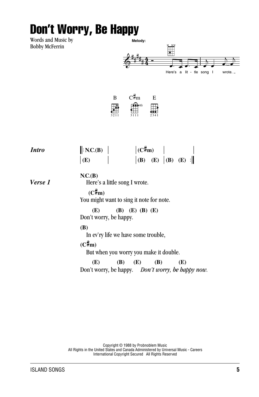 Don't Worry, Be Happy Ukulele scores gallery preview page 1