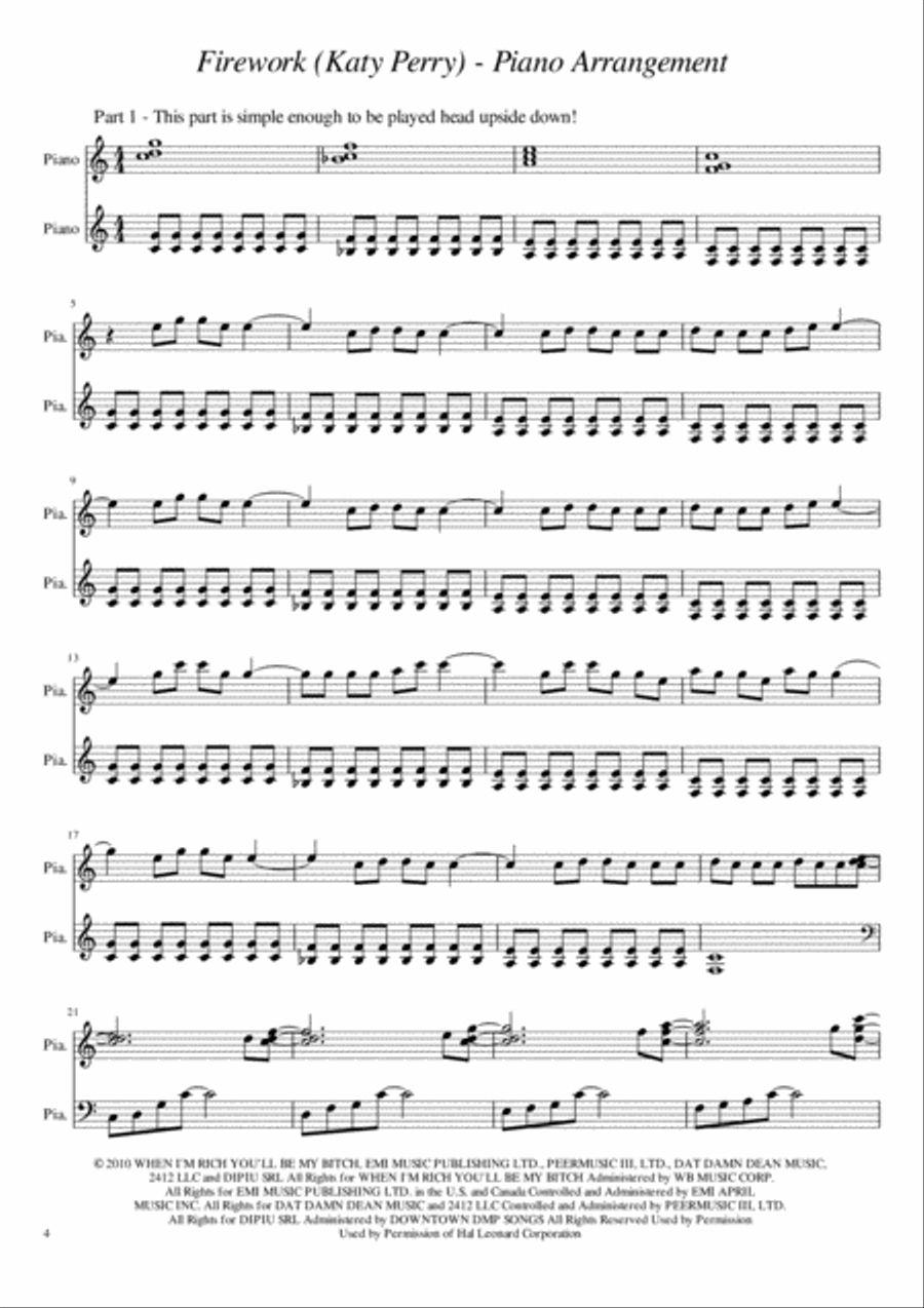 Firework Piano Solo scores gallery preview page 4
