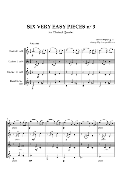 Six Very Easy Pieces nº 3 (Andante) - Clarinet Quartet image number null