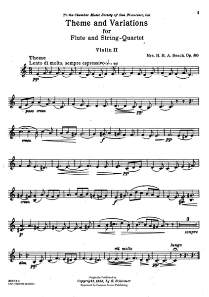 Theme and variations for flute and string quartet, opus 80