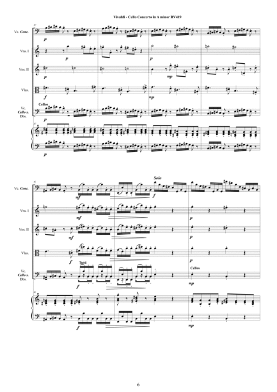 Vivaldi - Cello Concerto in A minor RV419 for Cello, Strings and Cembalo Chamber Orchestra scores gallery preview page 6