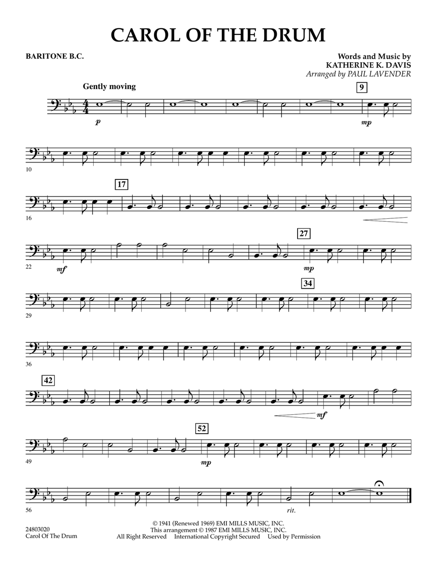 Carol of the Drum - Baritone B.C. Concert Band scores gallery preview page 1