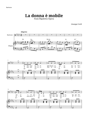 Book cover for La donna è mobile in D-flat major for Baritone and Piano