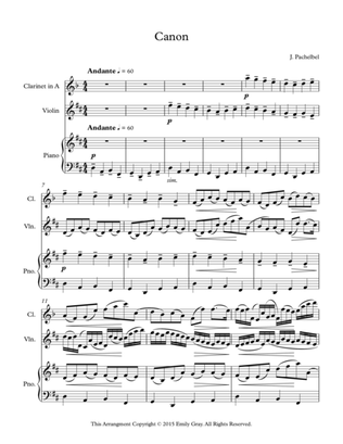 Pachelbel's Canon for Clarinet, Violin and Piano