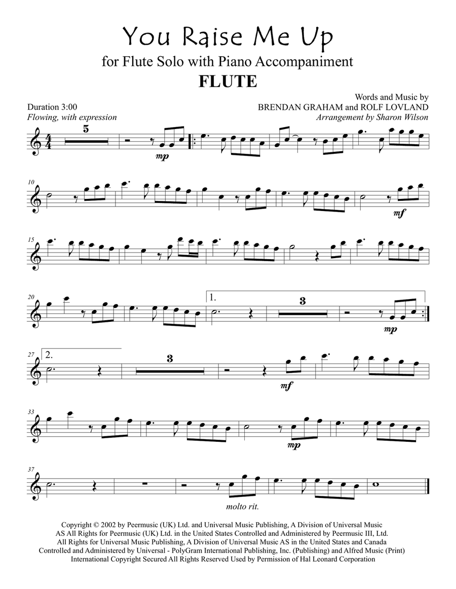 You Raise Me Up Flute Solo scores gallery preview page 1