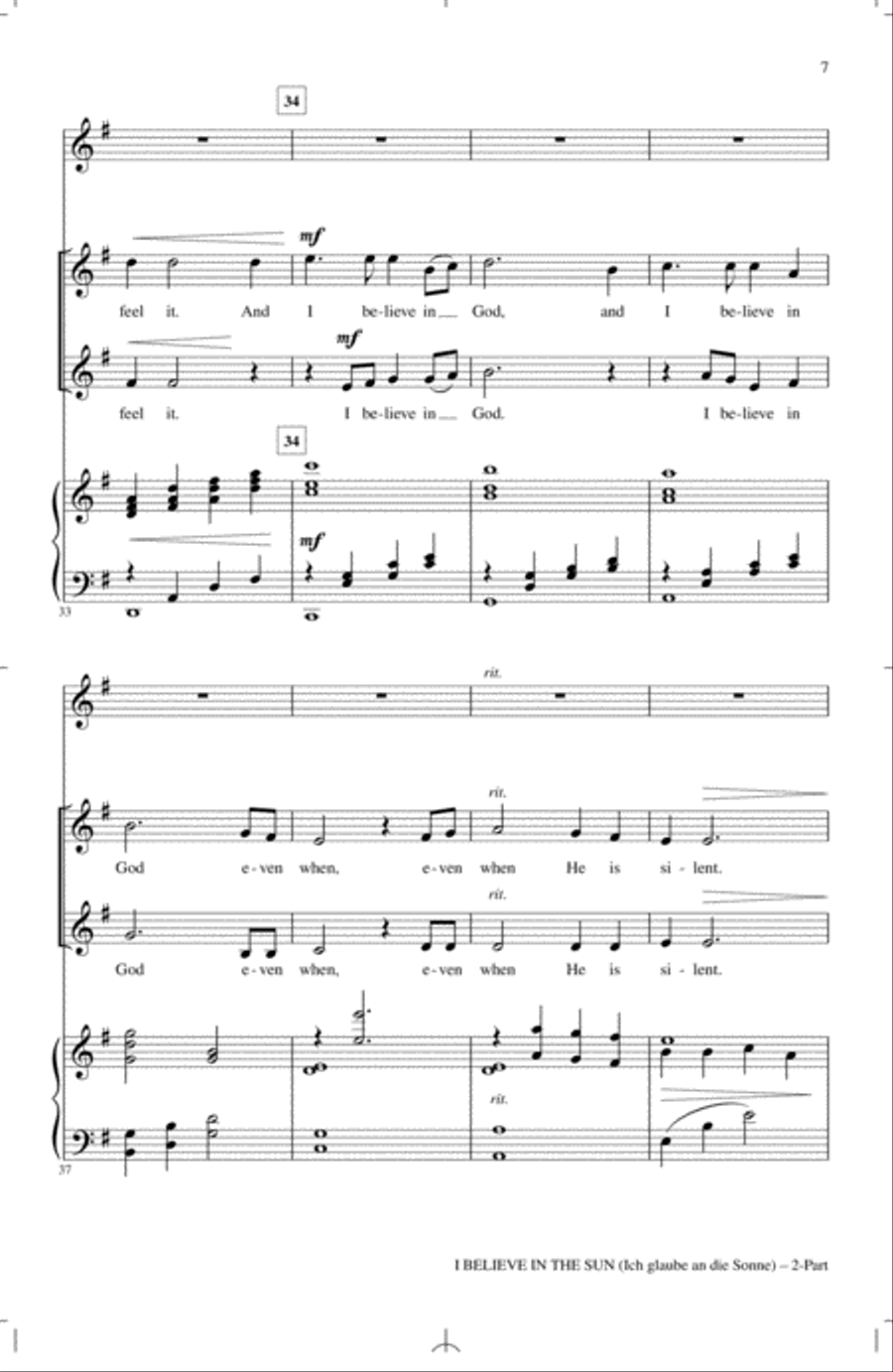 I Believe In The Sun (Ich Glaube An Die Sonne) 2-Part scores gallery preview page 5