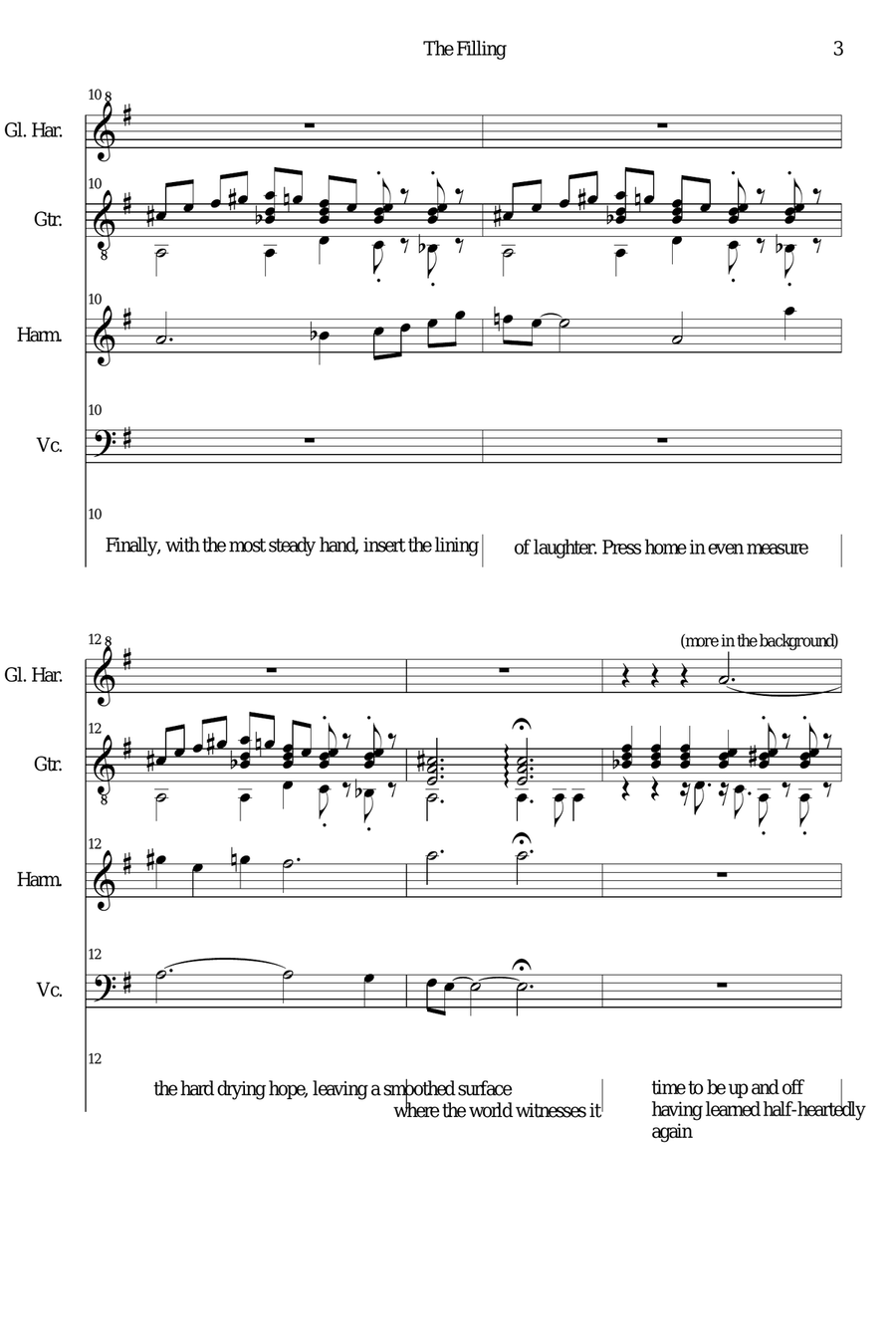 The Filling for spoken voice, cello, classical guitar, glass harmonica and harmonica Small Ensemble scores gallery preview page 3