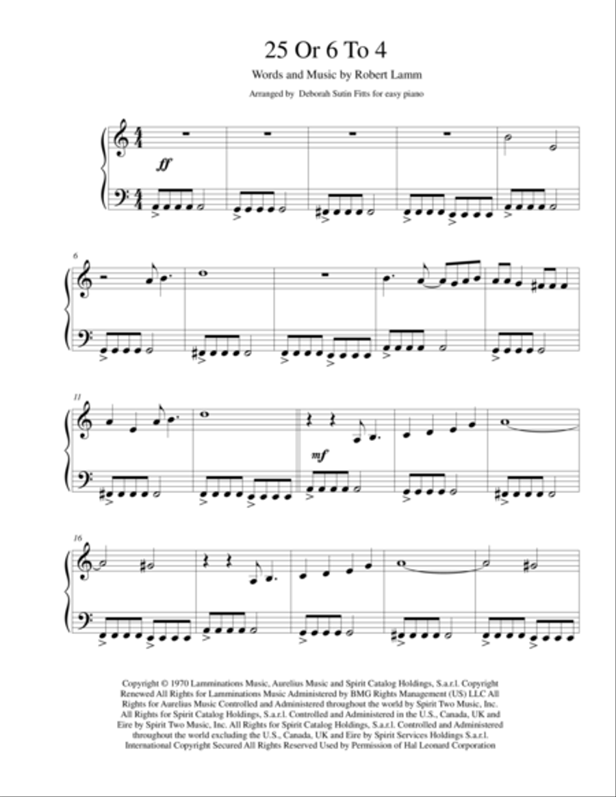 25 Or 6 To 4 Easy Piano scores gallery preview page 1